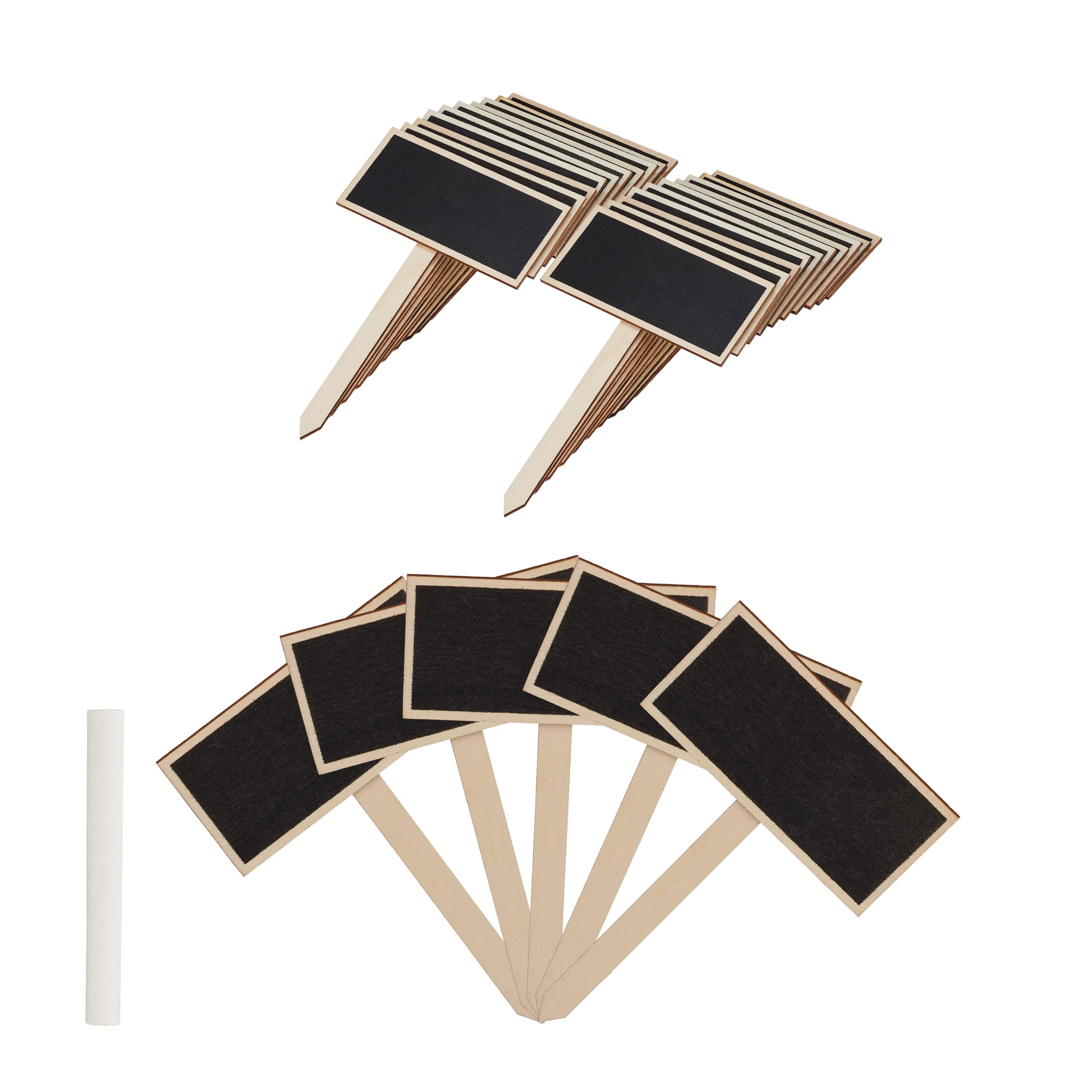 Relaxdays Plant Labels with Blackboard & Stick, Pack of 24, Flower & Herb Pots Labelling Tags, HxW 14x9cm, Wood, Natural