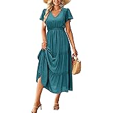 VOTEPRETTY Women's 2026 Summer Boho Maxi Dresses Flutter Short Sleeve V Neck Casual Beach Wedding Guest Vacation Long Dress