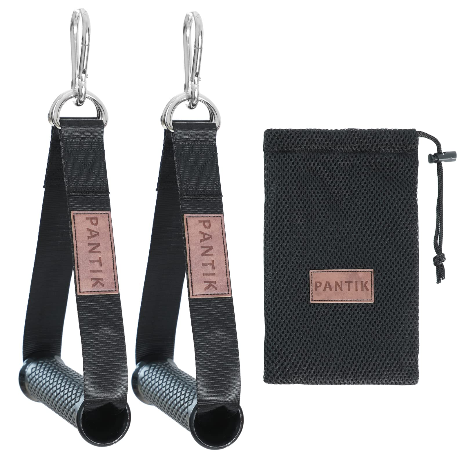 PANTIK Heavy Exercise Handles Gym Cable Machine Attachments Durable Double D Rings Handles Resistance Bands Handles Stirrup Handle Fitness Grip Nylon Strap Solid ABS Cores with Carabiners Set of 2