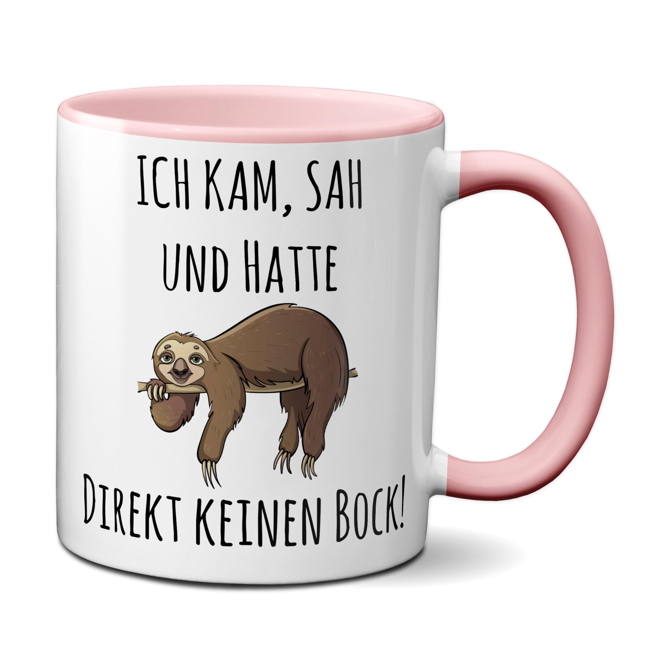 Mug with saying "Ich KAM, SAH AND HATTE DIREKT KINEN BOCK!" - Gift for colleague, boss, boss sayings mugs pink funny