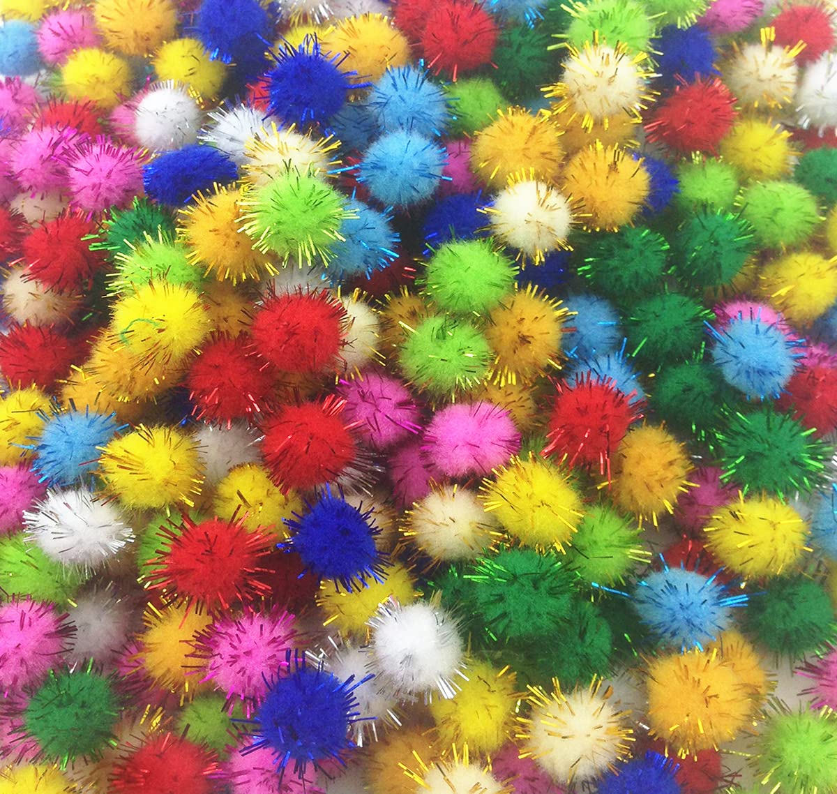 JKberelli 1000 Pieces 1/2" Glitter Pom Poms,Multicolored Glitter Poms Fuzzy Pompoms Arts and Crafts Balls for DIY Craft