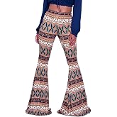 Women High Waisted Bell Bottom Yoga Pants Paisley Floral Flared Leggings | Tribal Pants for Women, Boho Printed Flare Leggings, Retro 70s Bell Bottoms, Stretch Pull On Pants for Yoga, Dance, Party