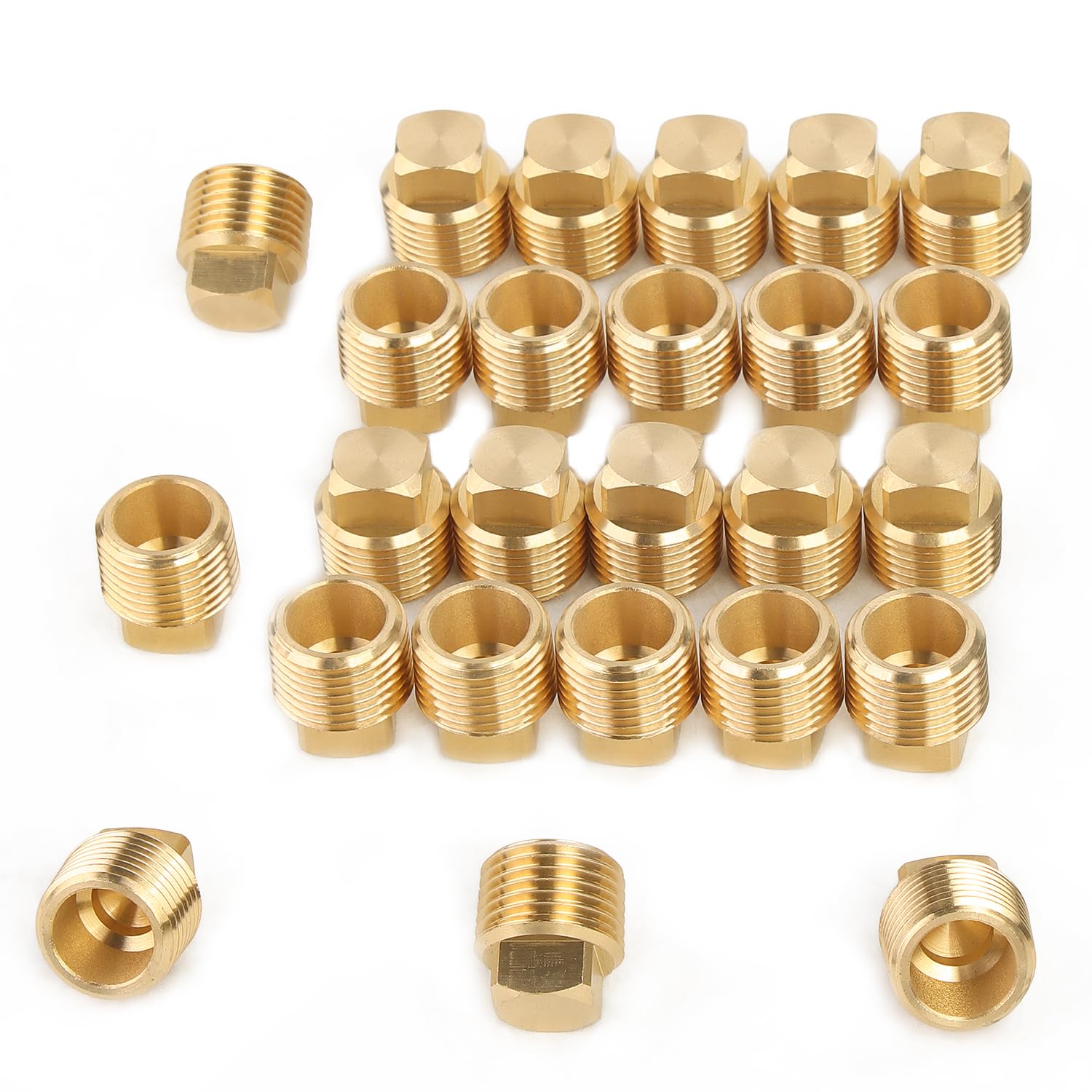 LTWFITTING Brass Pipe Square Head Plug Fittings 1/2-Inch Male BSPT Air Fuel Water Boat (Pack of 25)