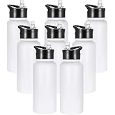 VEGOND 32 oz Insulated Water Bottle Bulk Stainless Steel Metal Water Bottles with Leak Proof Straw Lid & Spout Lid, Wide Mouth Double Walled Vacuum Travel Sports Bottle, 8 Pack