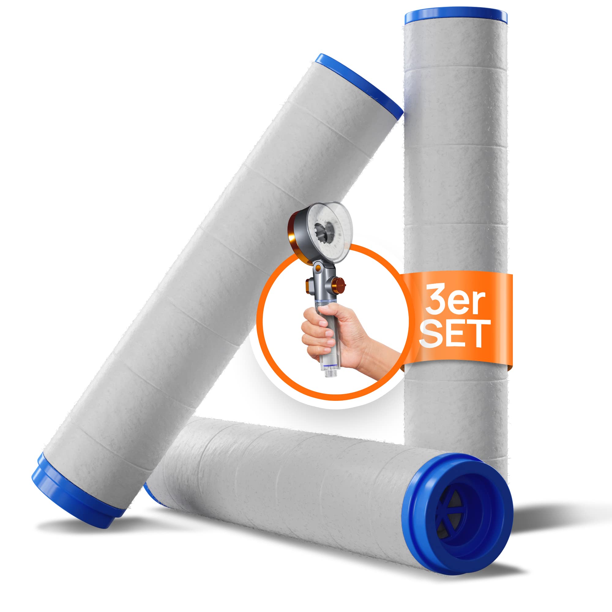 POWERLAP Shower Head Replacement Filter, 2 in 1 PP Cotton Filter, Powerwash Function, Healthy Limescale & Chlorine Free Water Saving Shower