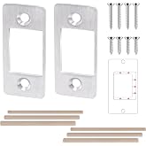 2 Pk Upgrade Large Hole Deadbolt Restorer Strike Plates, Stainless Steel Round Corner Latch Strike Plate with Wood Dowel Strips,Universal Backplate for Home Door Easy Repair Misalignment（Silver）