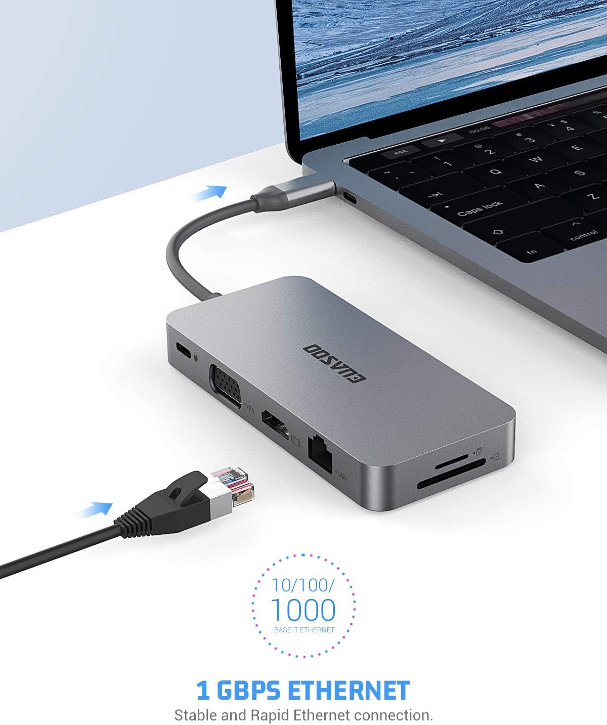 USB C Hub,Type C Hub,EUASOO 10 in 1 Adapter with 1Gbps Ethernet,4K USB C to HDMI,VGA,Power Delivery Charging Port,2 USB3.0,2 USB2.0,SD/TF Card Reader for MacBook Pro,Chromebook,Other Type C Laptops: Computers & Accessories