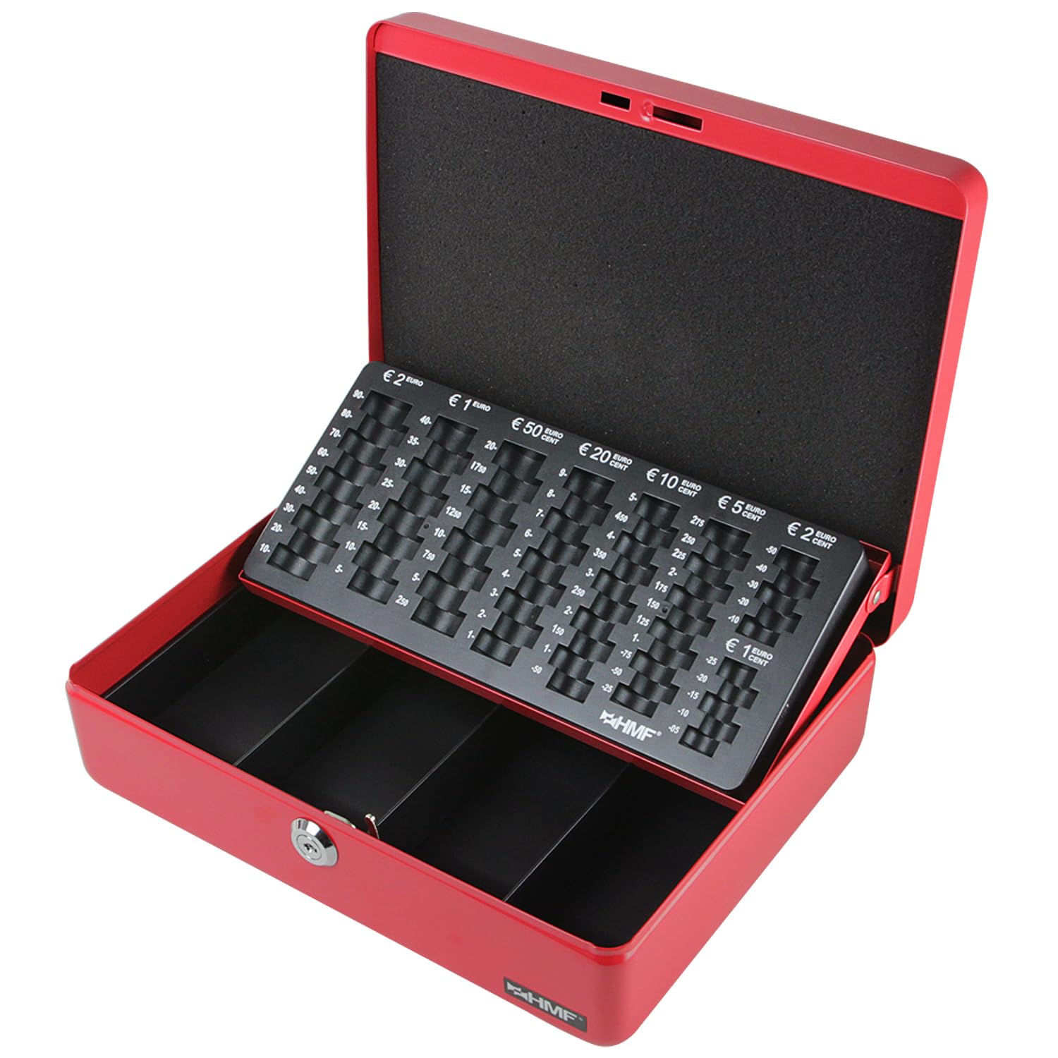 HMF 10015-03 Cash Box with Euro Coin Tray 30 x 24 x 9 cm, Red
