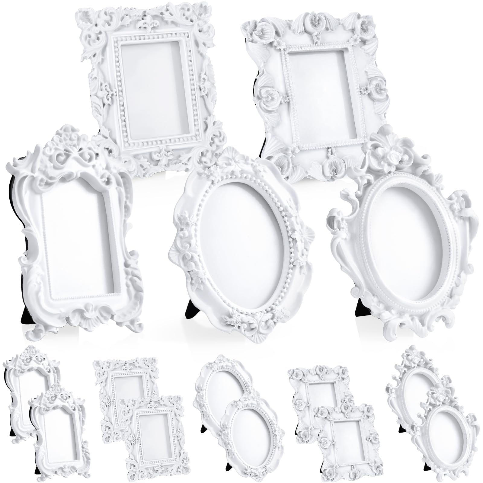 Photo 1 of Maitys 15 Pcs Mini Picture Vintage Frames Tiny Antique Photo Baroque Ornate Resin Oval Frame Table Top Display Home Wedding Decor (White)