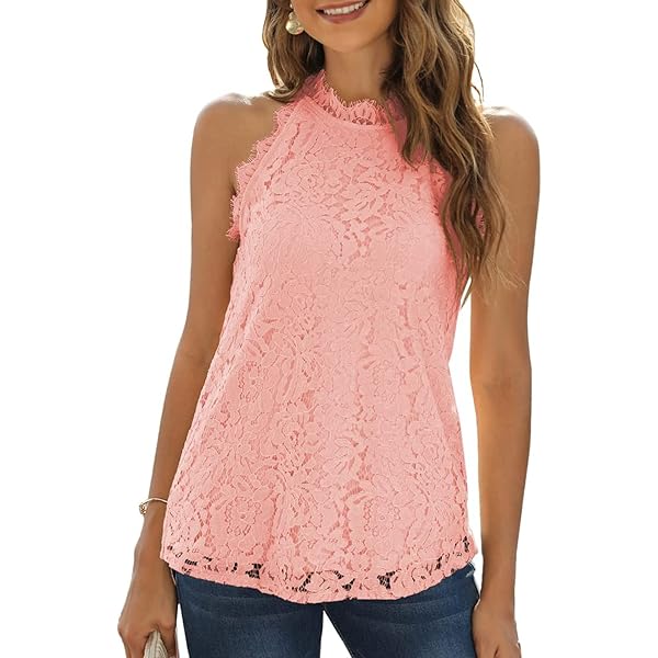 Women Lace Tops Neck Casual Sleeveless Shirt Blouse Top