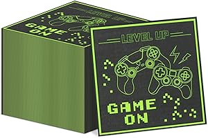 100Pcs Game On Napkins, Disposable Level Up Napkins, Gaming Paper Party Napkins, Game Party Napkins for for Boys Game On Birt