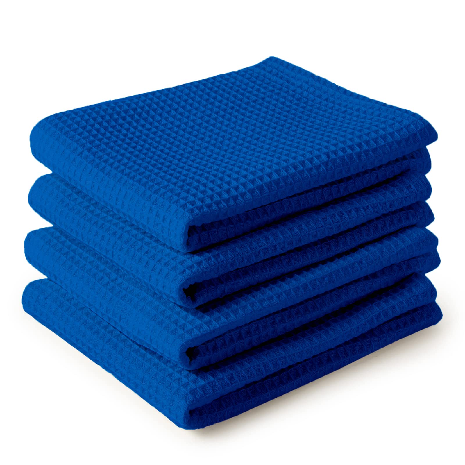 Encasa XO Kitchen Dish Towels Set | Blue | Waffle Weave and Flat Hand Tea Towel | 70x45 cm | Quick Drying Reusable Cotton Washcloths | Multipurpose Lightweight Dishcloths Set of 4