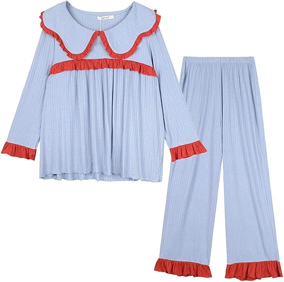 FLORVEY Pyjama-Set Damen Frühling und Herbst New Trend Farbkontrast