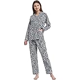 amaxer Women's 100% Cotton Pajama Set Long Sleeve Soft Button up Pijamas Sleepwear Elastic Drawstring PJs for Women-3XL