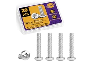 ZERDANS M4 x 30mm Machine Screws, 20PCS Pan Head Machine Screws 304 Stainless Steel Metric Assortment, Truss Head Bolts, Full Thread, Phillips Drive for Furniture Repairs and 3D Printer