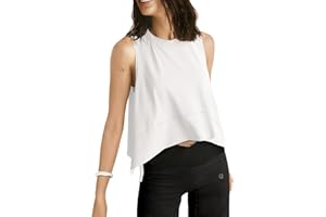 UEU Cropped Tank Tops for Women, Workout Yoga Athletic Shirts, Summer Flowy Split Side Slit Oversized Sleeveless Tee