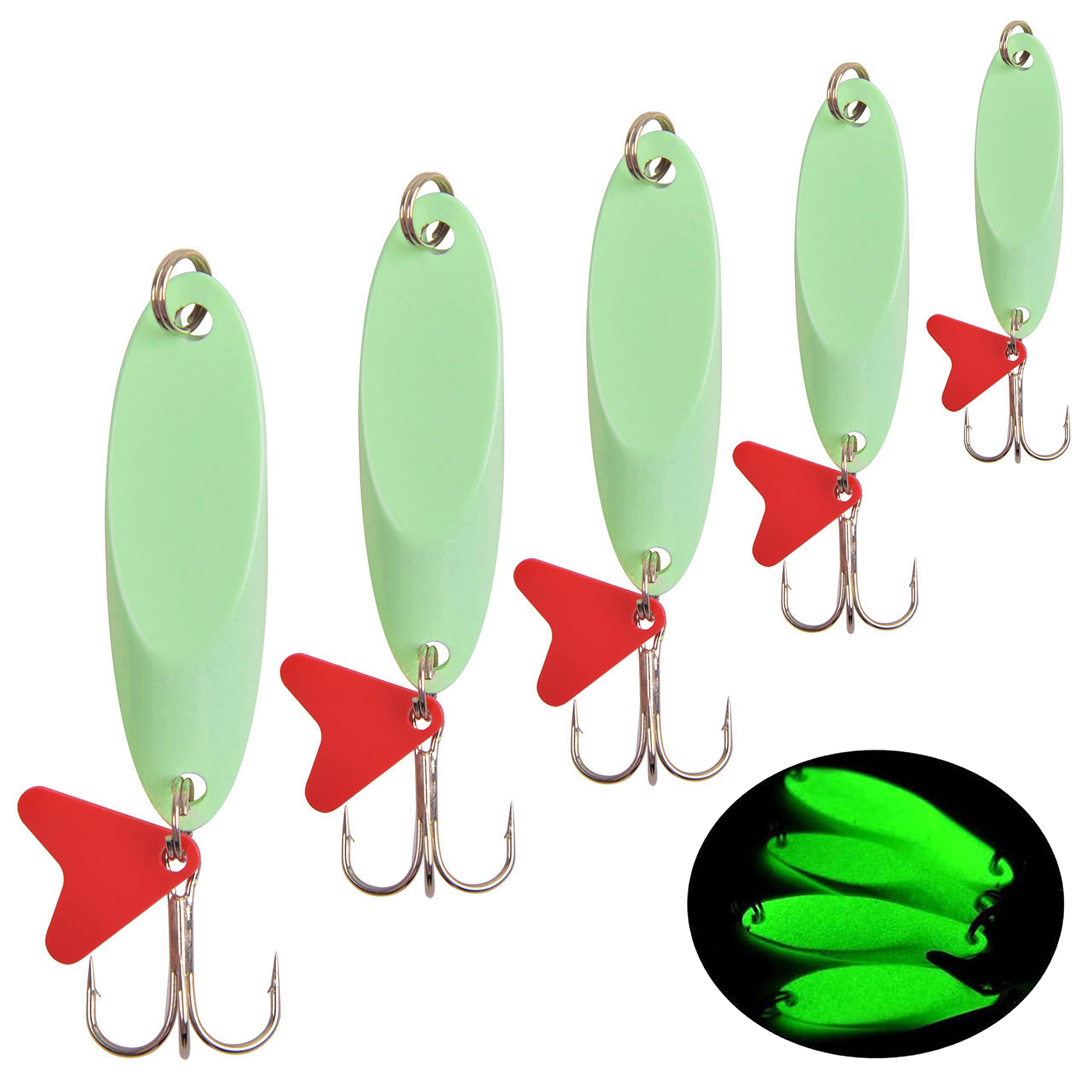 Fishing Spoon Lures, 8pcs Metal Spoon Fishing Lures Casting Trout Spoons with Treble Hooks Luminous Jigging Spoon Baits for Trout Bass Crappie Pike Walleye Saltwater Freshwater — image 1