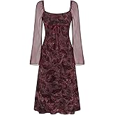 CIDER Womens Paisley Print Mesh Long Sleeve Maxi Dress Y2K Party Dress