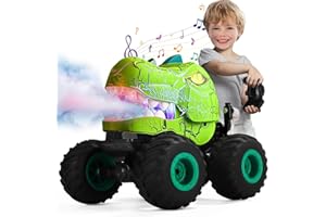 GEVINST Dinosaur Toys for Kids 5-7, RC Dinosaur Truck with Light Spray and Music, Christmas Birthday Gifts Toys for Ages 3 4 5-7 and up, All Terrain Off-Road Remote Control Cars