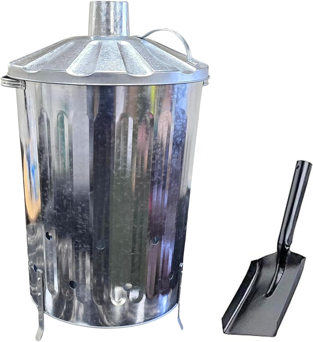 Srendi 90 Litre Galvanised Steel Incinerator with Lid and Free Shovel