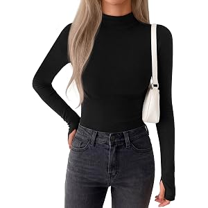 BTFBM Turtleneck Tops for Women Thumbhole Long Sleeve Shirts | Lightweight Fleece Lining, Casual Basic Layering Top, Slim Fit
