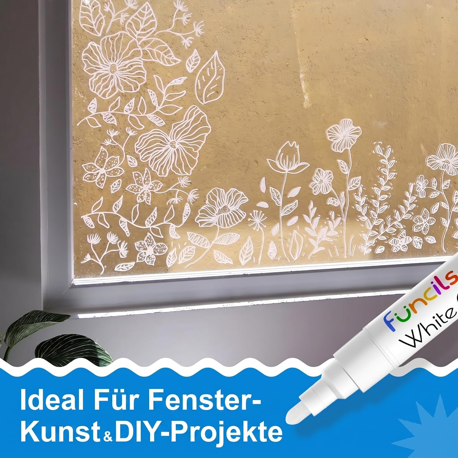 Funcils Kreidestifte - weiß - 6 Kreide Markers Multipack - 1mm, 3mm, 6mm Spitze. Kreidestifte für Fenster, Tafel, Glas und mehr. Geeignet für Erwachsene, Künstler, Lehrer und Kinder. 5