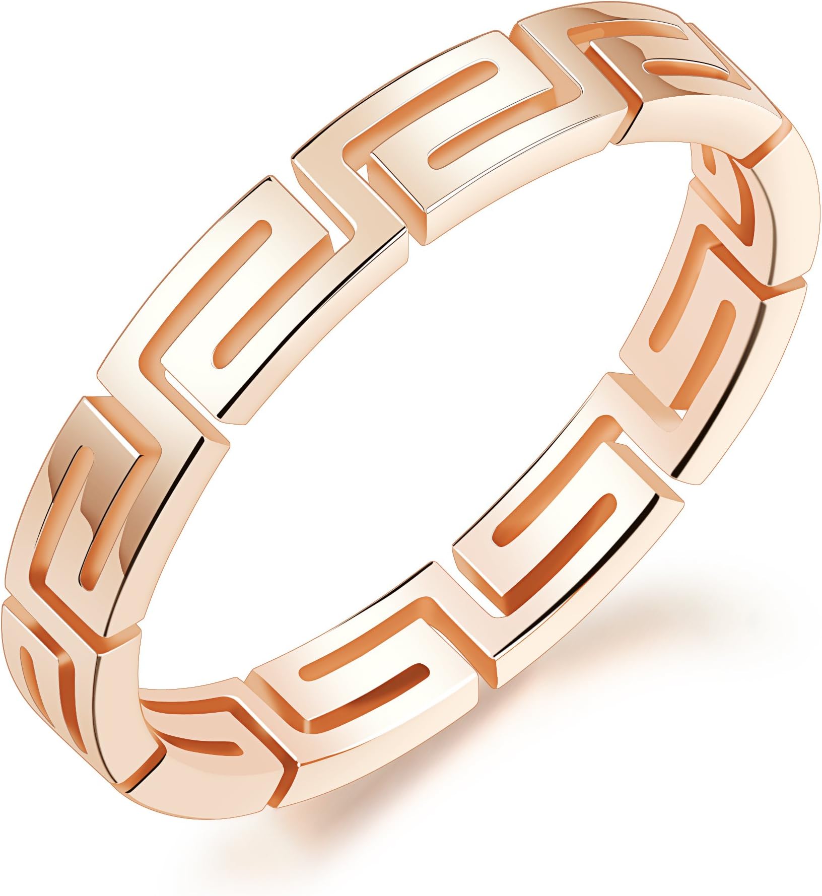 Fashion Ahead Stainless Steel Rose Gold Women's Ring with Greek Key