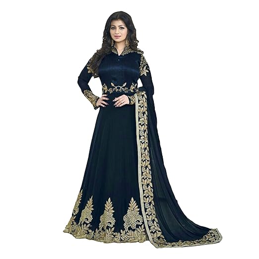 Womens Blue Georgette Anarkali Semi-Stitched Suit