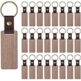 cobee 25 Pcs Leather Wood Keychain Blanks, Unfinished Wooden Keychain Blank with PU Leather Strap Laser Engraving DIY Craft Keychain Tag Gift for Him Her Employee Coworker Birthday Party New Year
