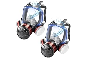 UXLXLK Full Face Gas Mask: 2Pack Gas Masks Survival Nuclear and Chemical with 40mm & P-A-1 Activated Carbon Filter Full Face Respirator Mask Used for Dust Spray Machining Soldering Polishing Welding