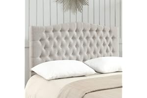 24KF Upholstered Tufted Button Linen Fabric Headboard,Comfortable Fashional Headboard Queen/Full Size,Ivory