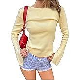Verdusa Women's Dressy Casual Flare Sleeve Cozy Sweaters Elegant Pullover Trendy Knit Tops