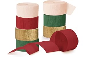 NICROHOME EUR Christmas Decorations, 8 Rolls Christmas Green Red Gold Crepe Paper Streamers for Xmas Birthday Party Wedding Baby Shower Party Decorations, 1.8 Inch x 82 Ft/Roll