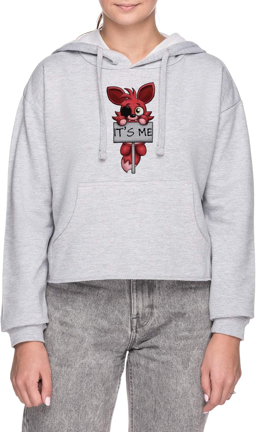 Erido FNAF Plush Foxy Women's Crop Hoodie Sweatshirt Pullover Grey