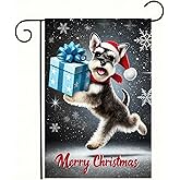 BlissYard Christmas Schnauzer Garden Flag 12x18 Double Sided Cute Schnauzer Dog with Gift Merry Christmas Yard Flag Winter Outdoor Garden Decor Snowflakes Lawn Porch Patio Holiday Banner