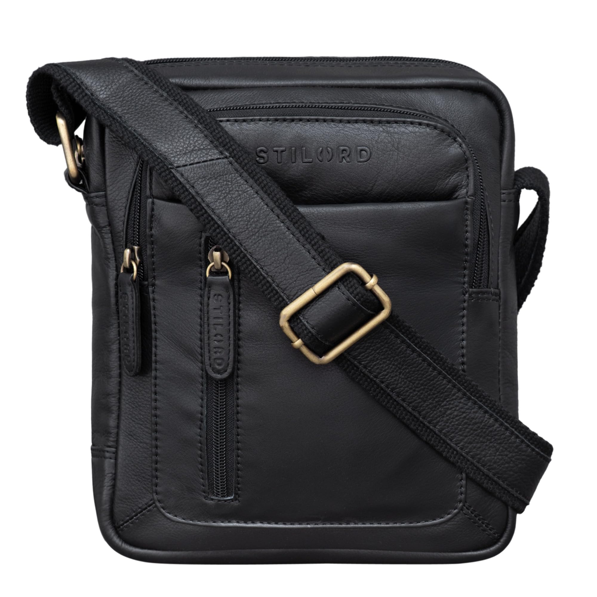 STILORD 'Jamie' Men's Leather Bag - Perfect for Travel & Daily Use - Small Vintage Messenger Bag for 9.7 Inch iPad - Modern Shoulder Bag for Men, Colour:Black