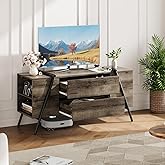 LALFPET 47" Modern TV Stand for Living Room, Wood Entertainment Center with 2 Drawers, Side Open Shelves & U-Shaped Metal Base, Fits TVs up to 65 inches, Ideal for Bedroom, Apartment, Oak