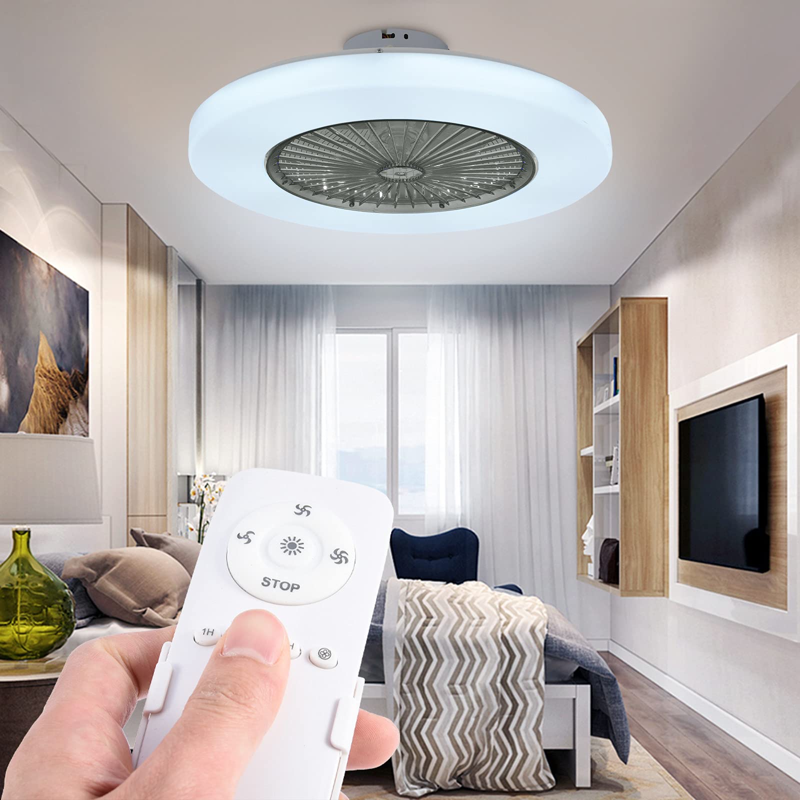 Buy LED Modern Ceiling Fan with Light Remote Control, 60cm Chandelier 3