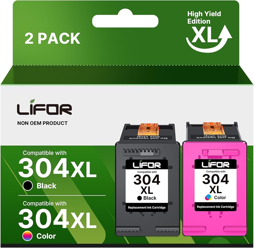 LIFOR 304XL Ink Cartridges Black & Colour Combo Pack for HP Envy DeskJet 5000