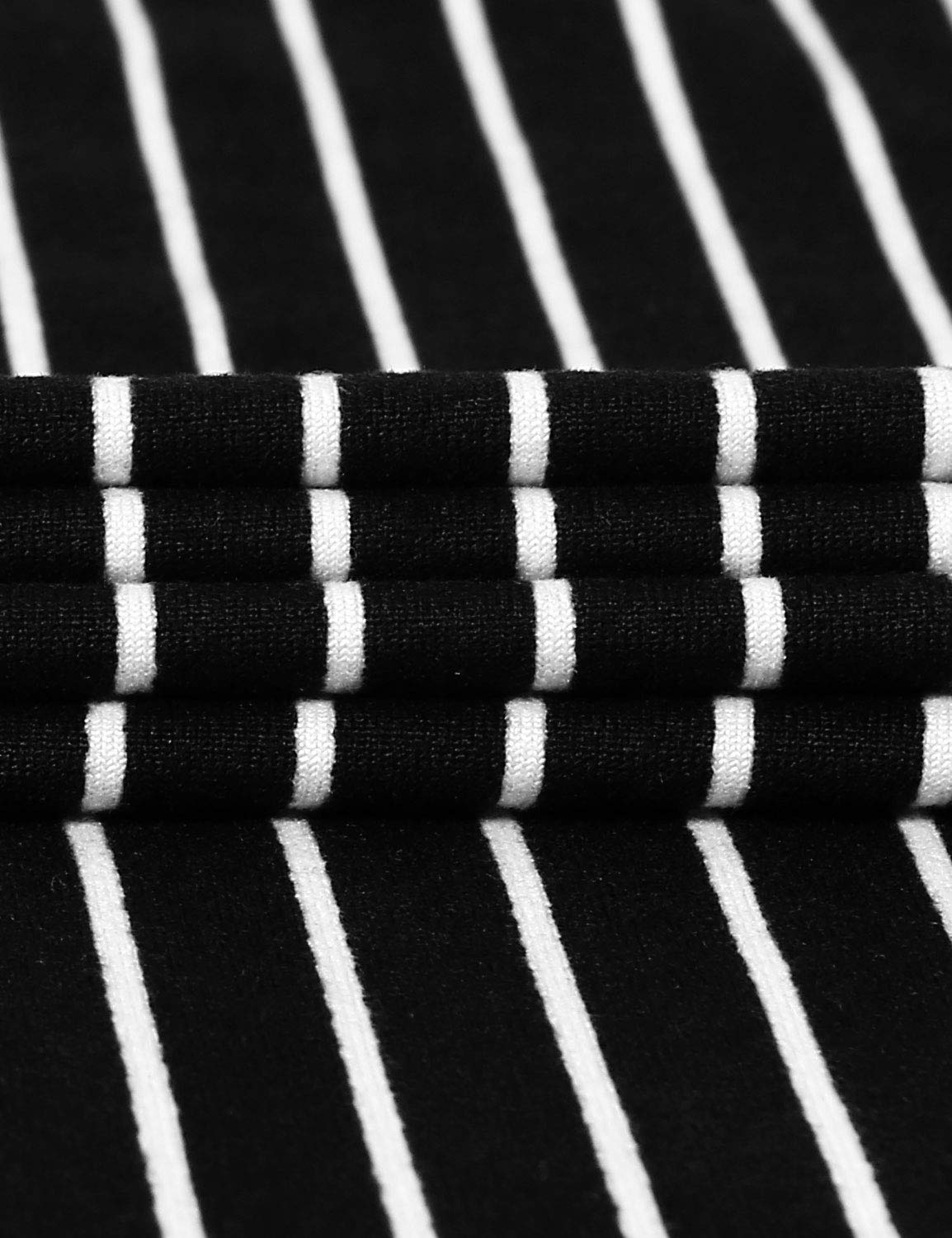 Ckuvysq Basic Tops, Female Vintage Striped Print Shirt Casual Loose Flared Short Sleeve V Neck Blouse Brand Simple Basic Gradient Tunics for Women Black (White Strip) Large