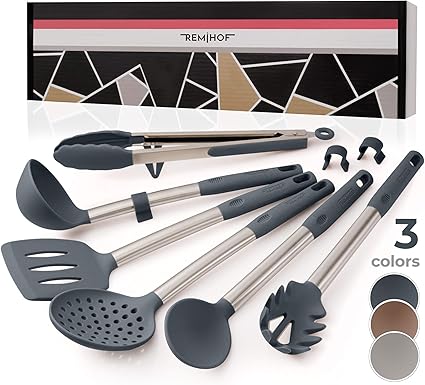 REMIHOF - Juego de utensilios de cocina de silicona antiadherente y