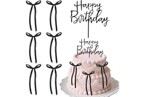 Yuomeaz 7 Pcs Black Bow Cake Toppers with Black Happy Birthday Cakes Topper, Ribbon Bows for Cake Coquette Birthday Decorations for Wedding Anniversary Party Christmas