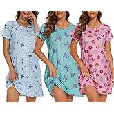 YIJIU 3 Pack Womens Nightgowns Short Sleeve Printed Nightshirts Casual Sleepwear Soft Sleepdress S-3XL