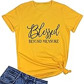LOOKFACE Women Blessed Beyond Measure Graphic Funny Cute T Shirts (Gift Ideas)