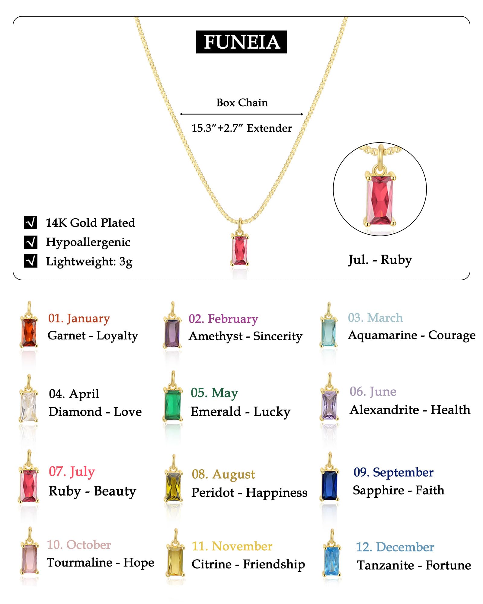 FUNEIA Diamond Necklaces for Women 14K Gold Plated Emerald Birthstone Necklace for Women Mothers Dainty Gold Necklace Blue Green Cubic Zirconia Pendant Necklace Birthday Gifts for Women Jewelry