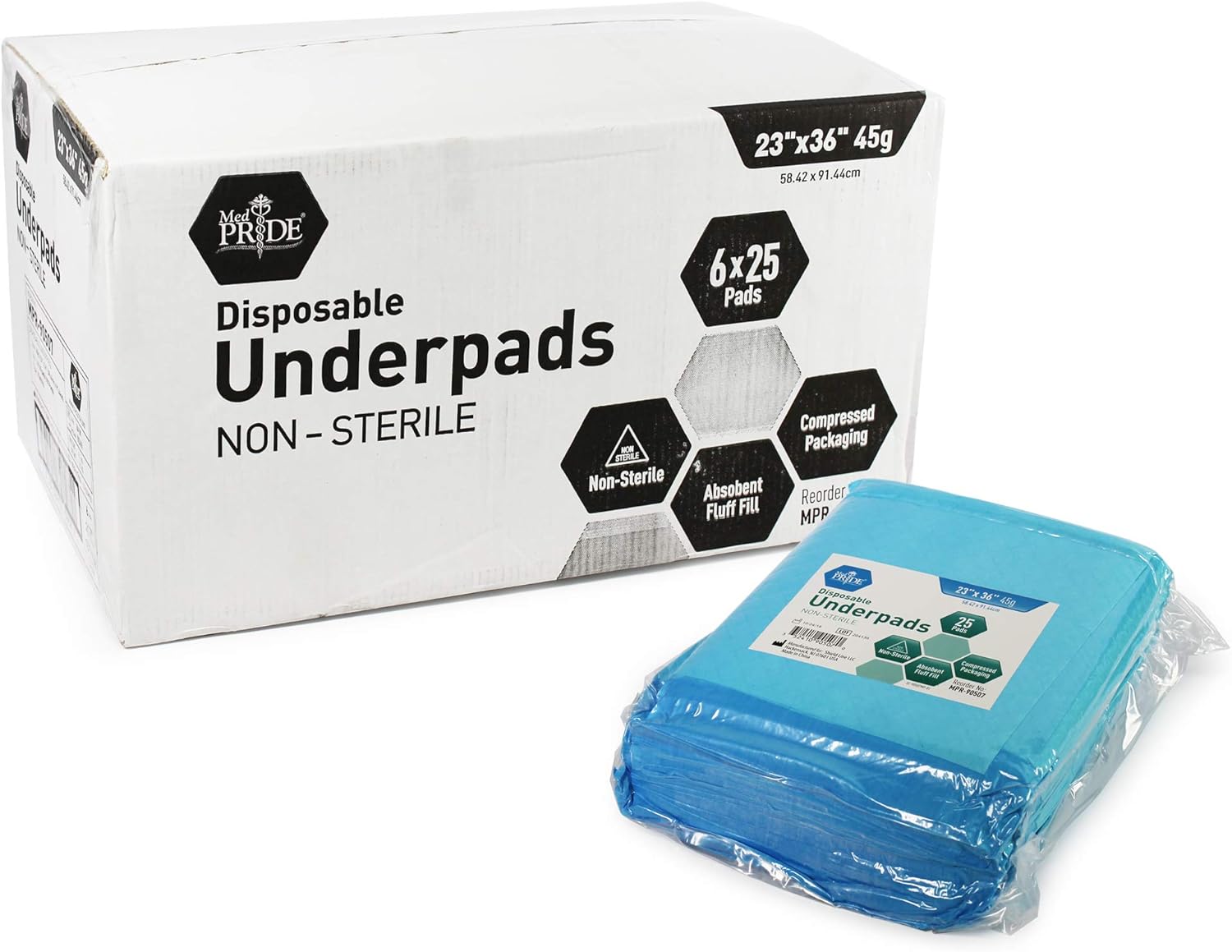 Medpride Disposable Underpads 23'' X 36'' (50-Count) Incontinence Pads, Bed Covers, Puppy Training | Thick, Super Absorbent Protection for Kids, Adults, Elderly | Liquid, Urine, Accidents: Health & Personal Care