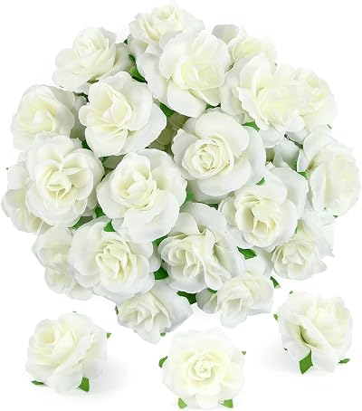 Kesote Creamy White Artificial Rose Heads 50pcs 4cm Bouquet Wedding Decor
