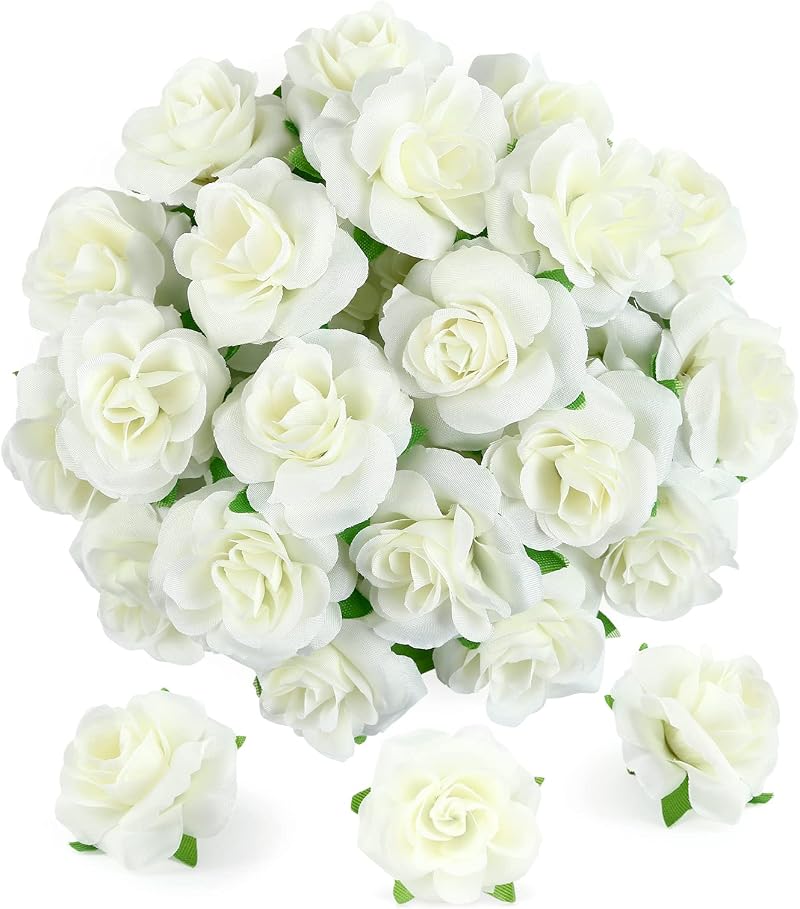 Kesote Creamy White Artificial Rose Heads 50pcs 4cm Bouquet Wedding Decor