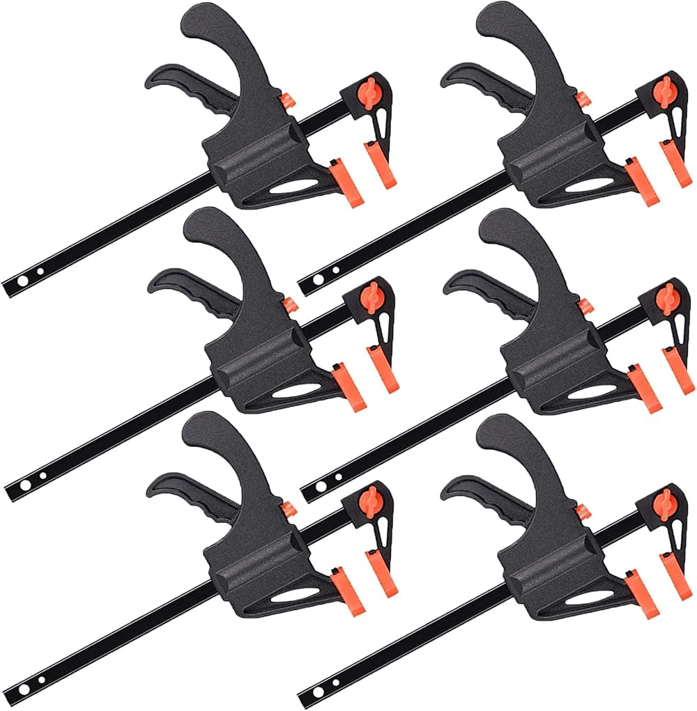 WAIZHIUA 6Pcs Quick Grip Clamps 4 Inch F Wood Clamps Ratchet Bar One Hand