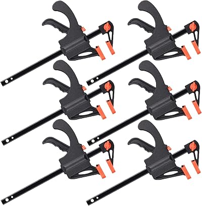 WAIZHIUA 6Pcs Quick Grip Clamps 4 Inch F Wood Clamps Ratchet Bar One Hand